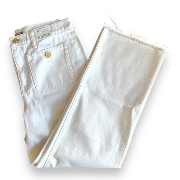 J Crew White Sailor Mid Rise Relaxed Demi Boot Jean Womens Size 27 Gold Buttons - Picture 5 of 16